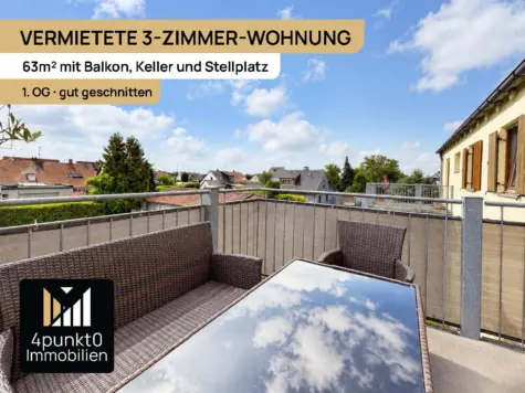 Vermietete 3-Zimmer-Wohnung mit Balkon, Keller und Stellplatz, OG, 86456 Gablingen, Etagenwohnung