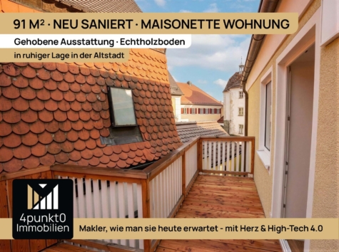 Hochwertig saniert: 3-Zimmer-Maisonette, ca. 91 m², Balkon, Tageslichtbad, Eichenholzböden, 86653 Monheim (Schwaben), Maisonettewohnung