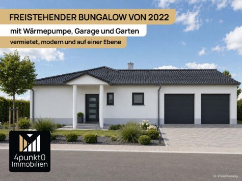 Freistehender Bungalow von 2022 mit Wärmepumpe, Garage und Garten, 91790 Nennslingen, Bungalow