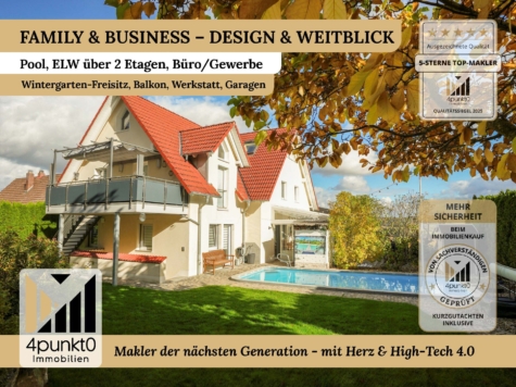 Family & Business – Design & Weitblick: Pool, ELW, Büro/Gewerbe, Wintergarten-Freisitz, Garagen, 91757 Treuchtlingen, Einfamilienhaus